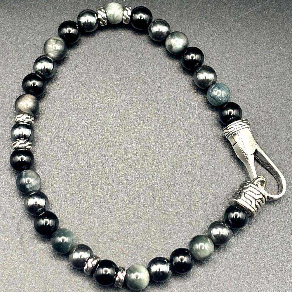 John Hardy Men’s Sterling Silver Beaded Bracelet Onyx Eagle Eye Hematite NIBWT - Picture 9 of 16